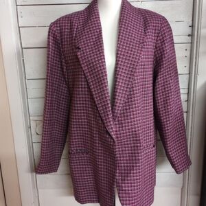 Vintage Giraffe Single Button Blazer Pink Black/Gray Plaid Check Size 16 Preppy